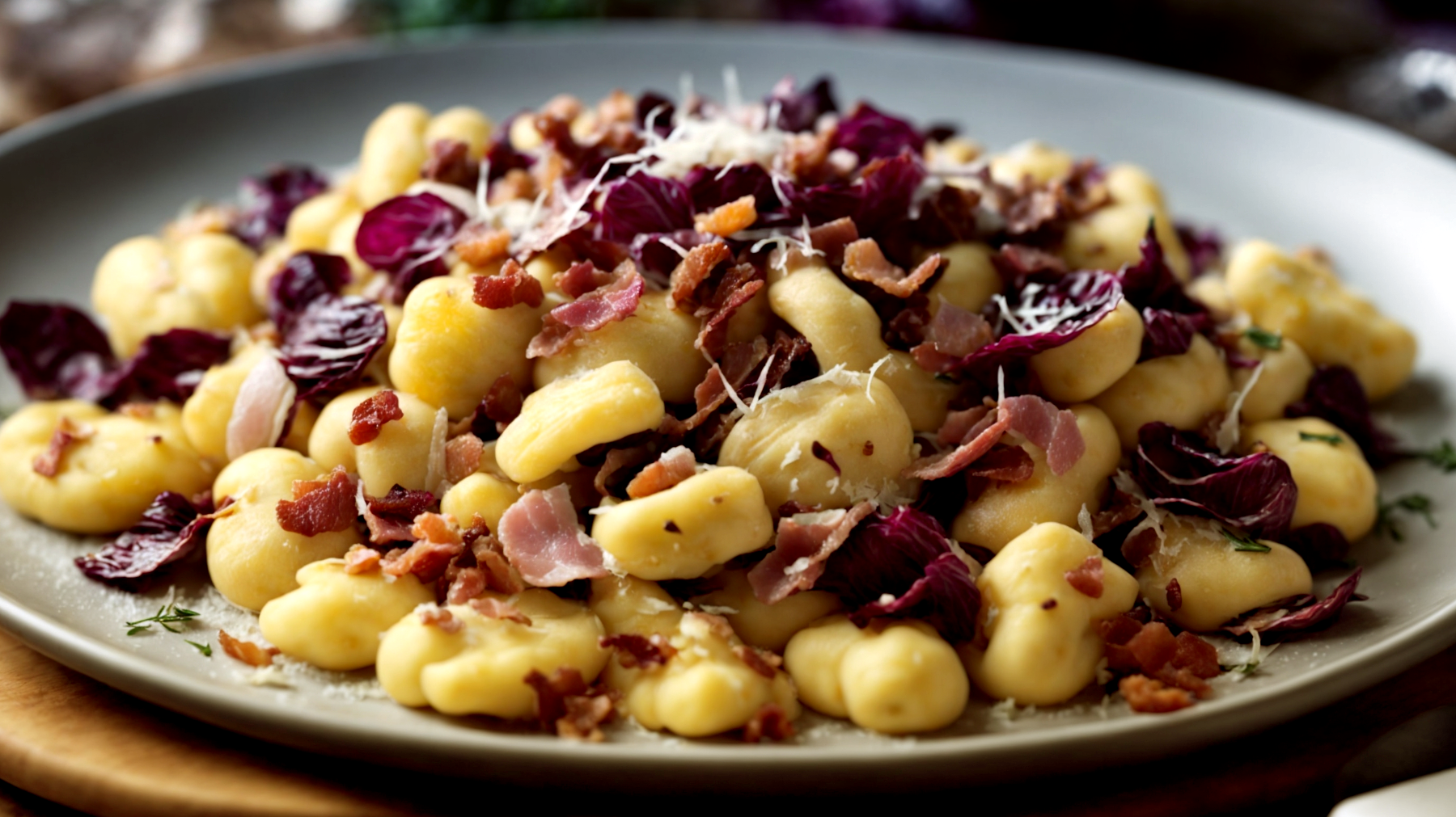 Gnocchi di zucca radicchio pancetta croccante"