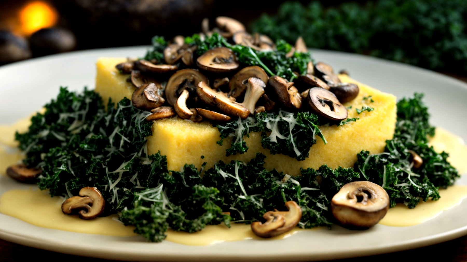 Polenta croccante funghi cavolo nero"