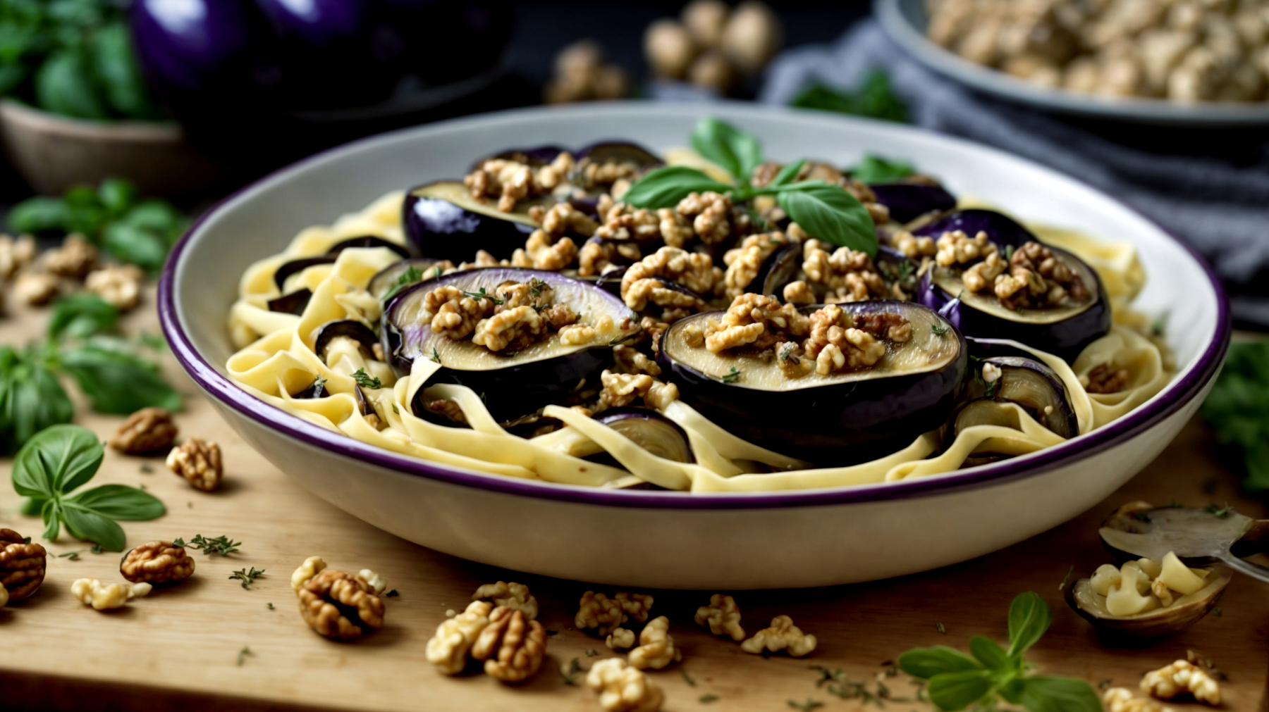 Tagliatelle melanzane noci"