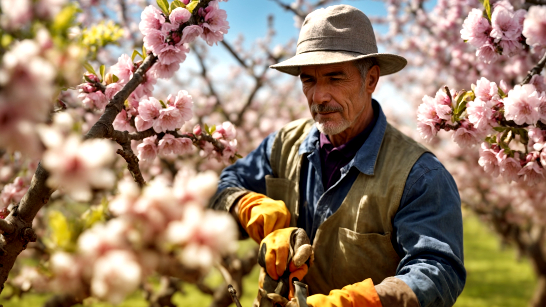 mandorli in fiore forbici da potatura primavera"